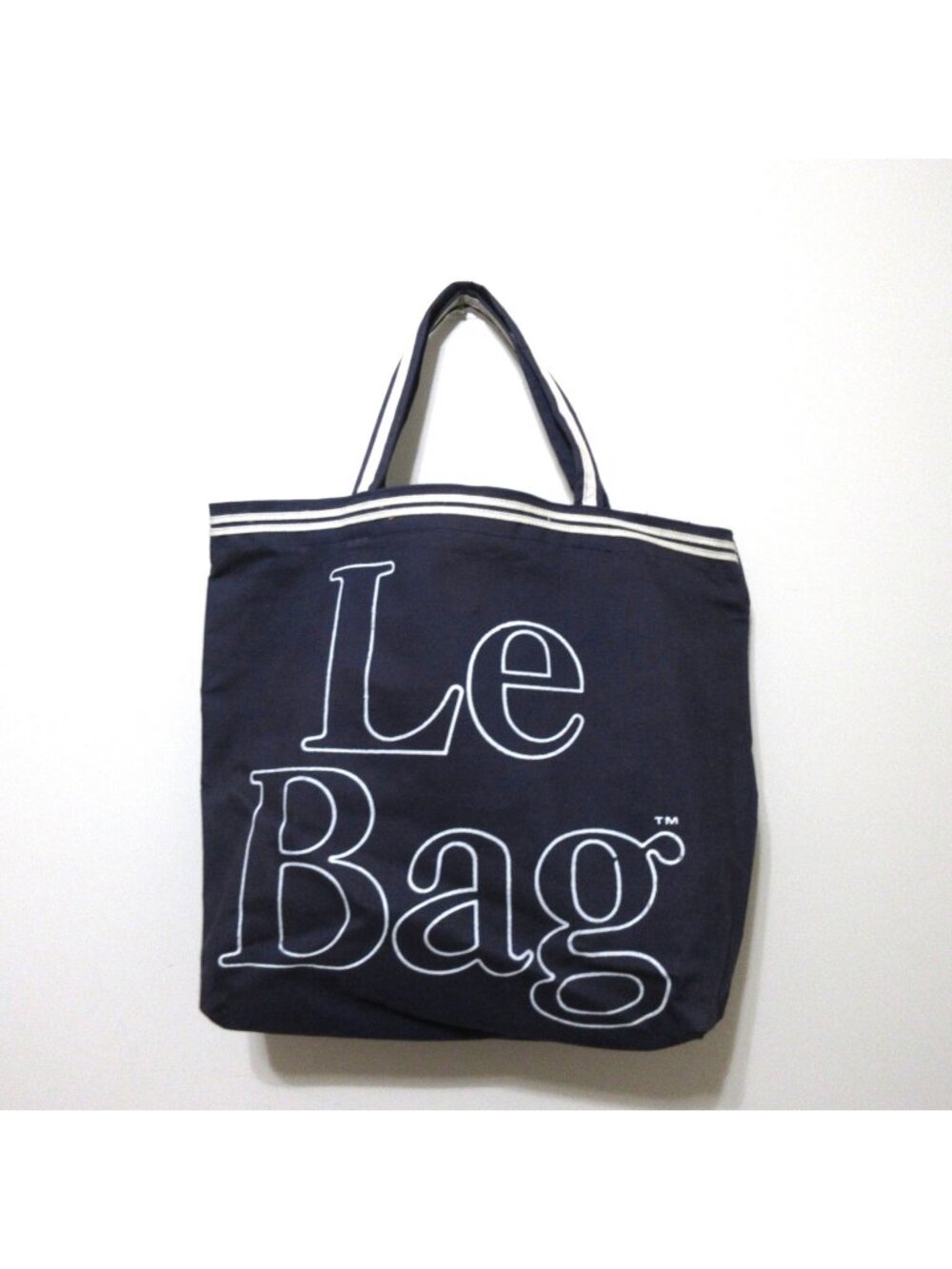 LE BAG Tote Shopping Market Bag 80's X-Large Navy Blue Canvas Double Handles VTG